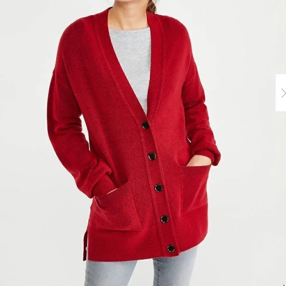 Anne Klein M SILK Red cardigan button front - Picture 5 of 8